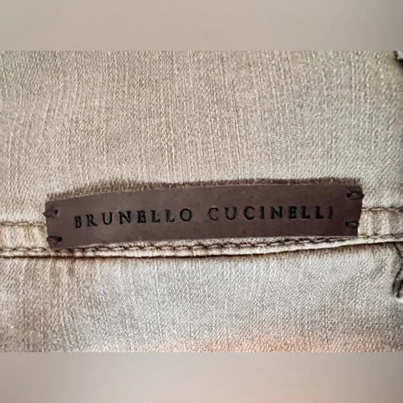 BRUNELLO CUCINELLI Sz 2 The Wrap Straight Jeans Raw Hem Khaki Denim Orig $1495
